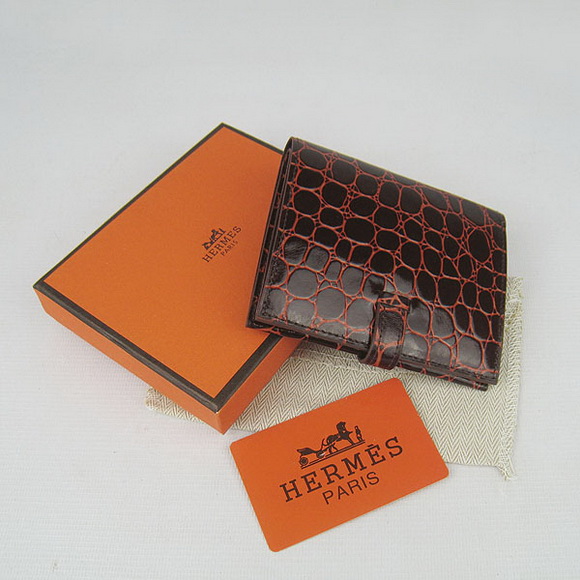 Cheap Replica Hermes Deep-Coffee Crocodile Veins Wallet H006